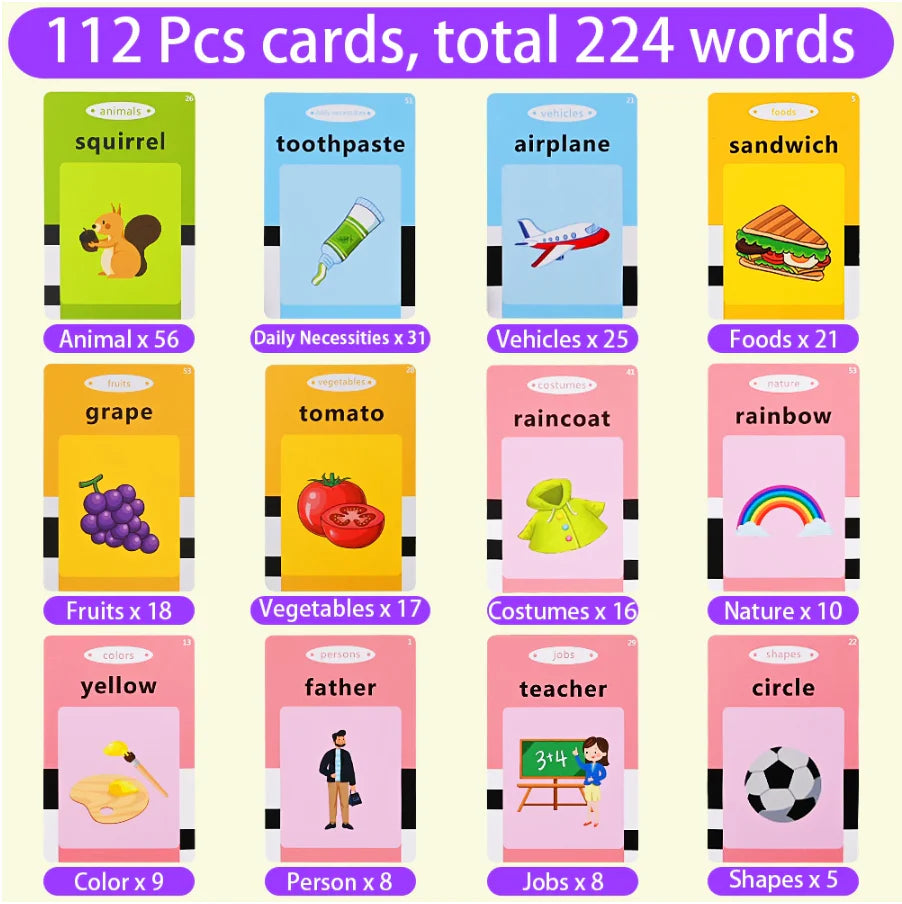 Interactive Flashcard Reader for Kids - 112 Cards